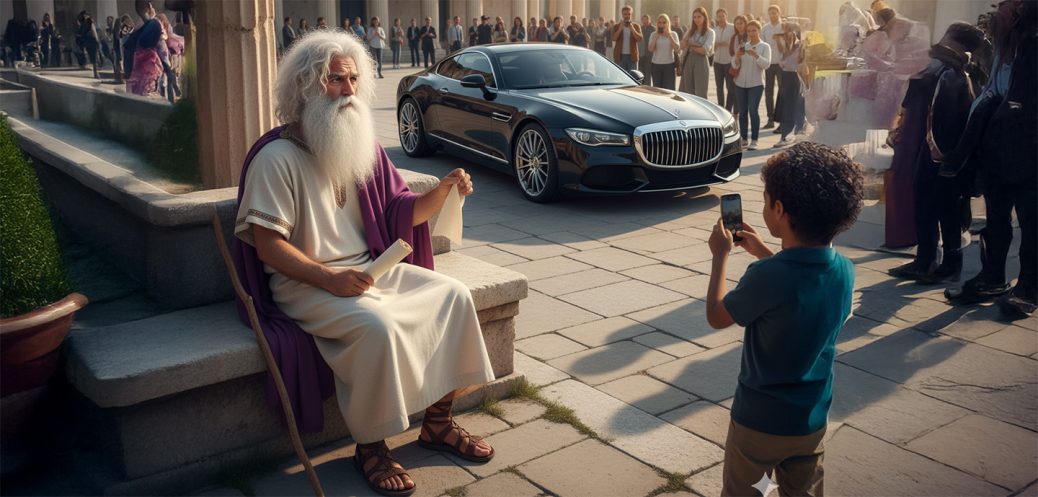 Sócrates ao lado de um carro de luxo