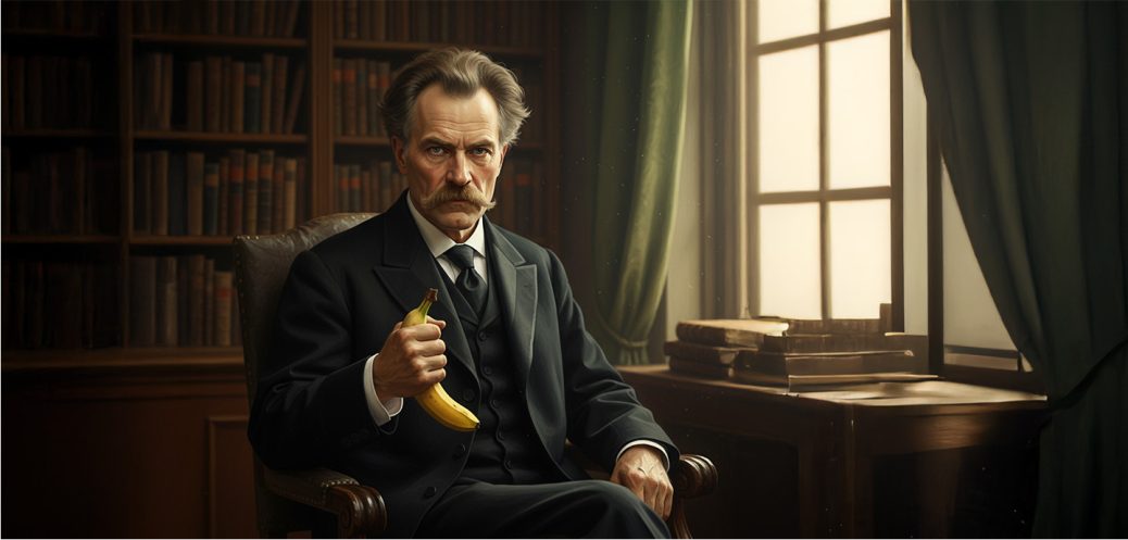 Friedrich Nietzsche Segurando uma Banana
