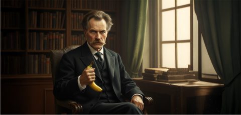 Friedrich Nietzsche Segurando uma Banana