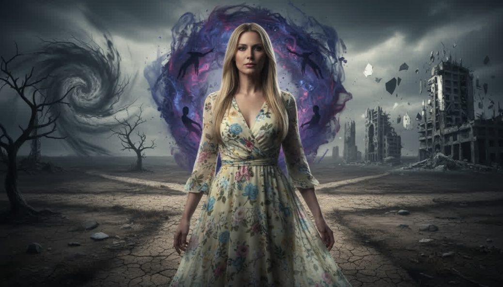 Mulher_com_vestido_florido_no_meio_de_uma_cidade_destru_da_em_um_turbilh_o_de_coisas_acontecendo